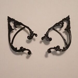 #1089. Black Enamel, Fairy Elf Ear Cuff Post Back Earrings.